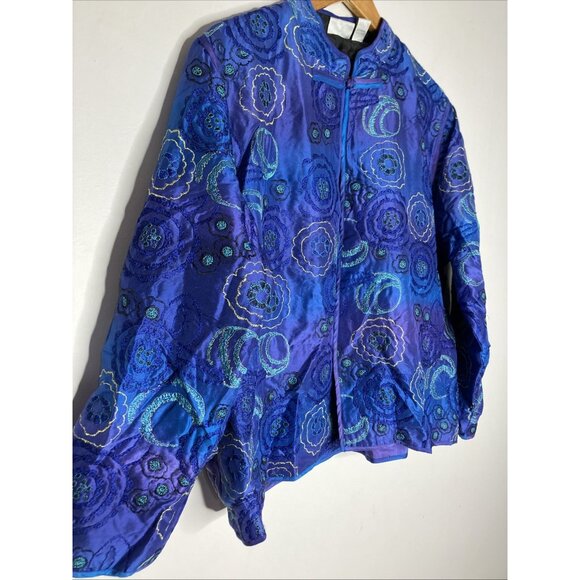 Chicos Silk Jacket Embroidered Indigo Blue Purple Women's Size 3 XL - Picture 2 of 10